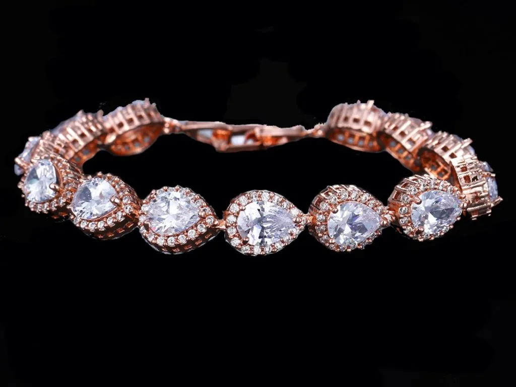 Brăţară placată cu aur roz și cristale zirconiu cubic