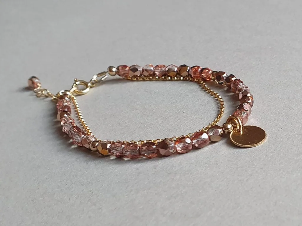 Brăţară din aur filat sau argint și cristale Bohemia