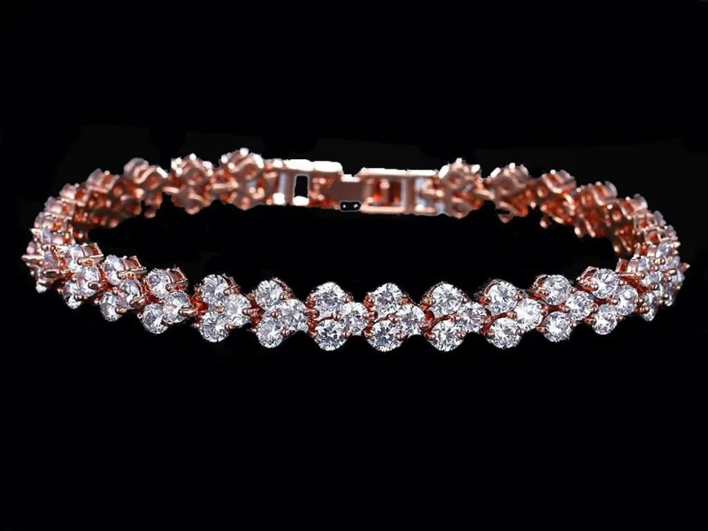 Brăţară placată cu aur roz și cristale cubic zirconia