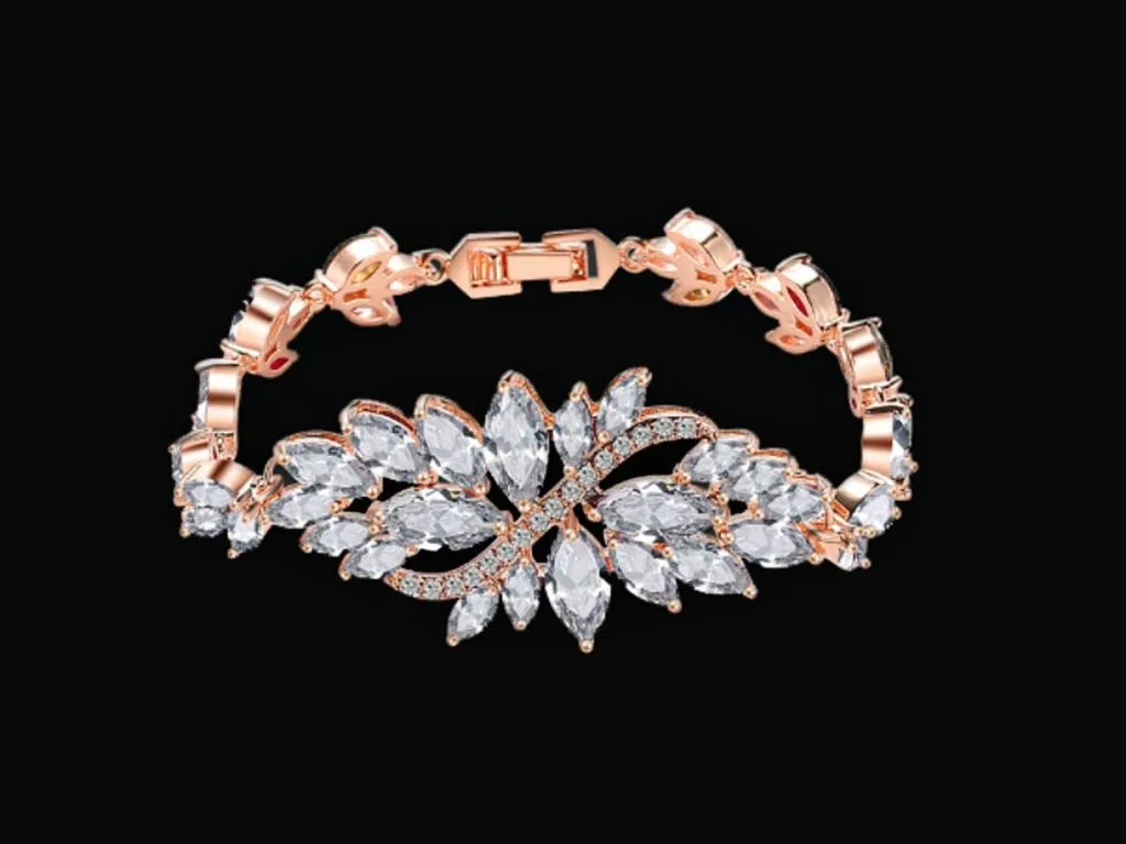 Brăţară placată cu aur roz și cristale cubic zirconia