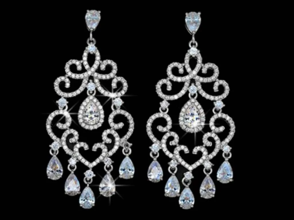 Cercei candelabru placaţi cu rodiu şi cristale zirconiu cubic