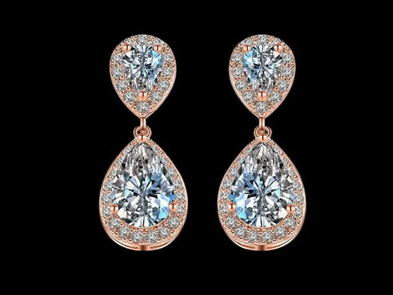 Cercei placaţi cu aur roz şi cristale zirconiu cubic