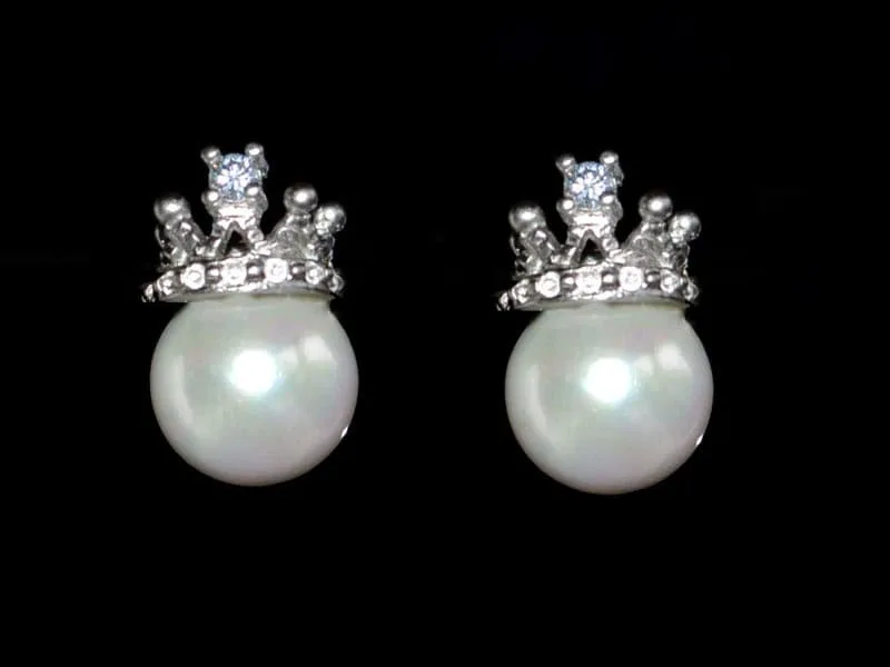 Cercei placaţi cu rodiu și perle din sidef