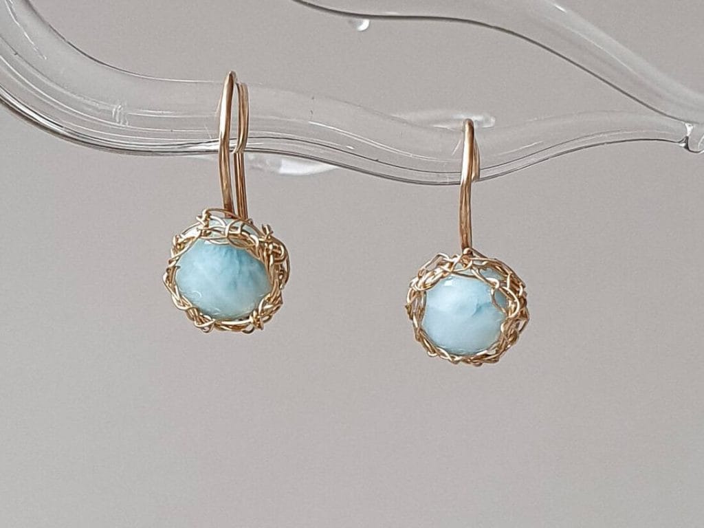 Cercei din aur filat și larimar