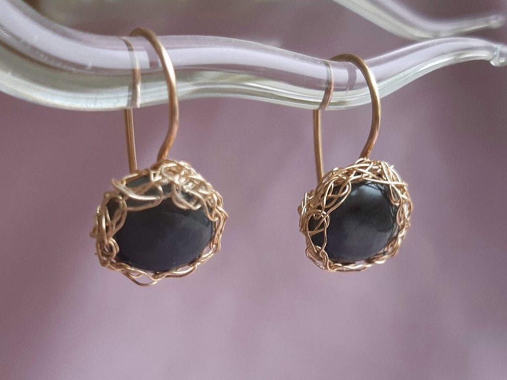Cercei din labradorit și aur filat