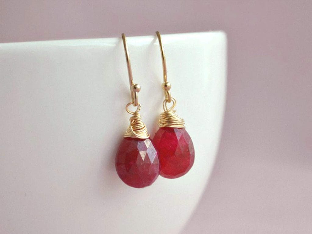 Cercei din rubin și aur gold filled