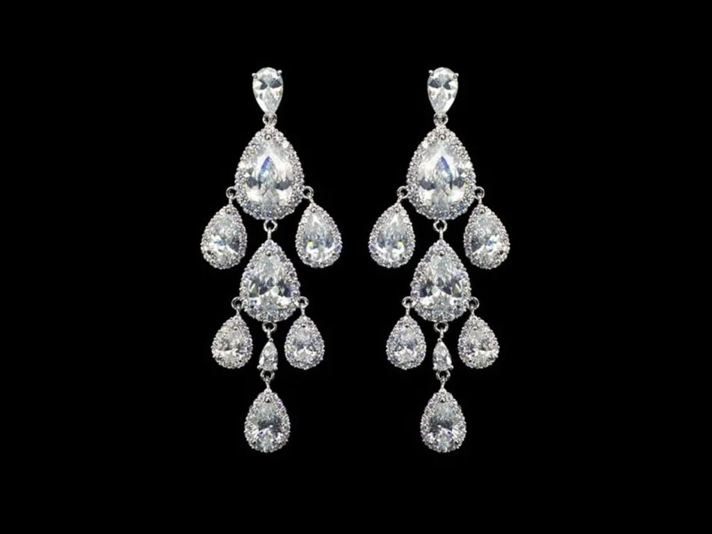 Cercei candelabru placaţi cu rodiu şi cristale cubic zirconia