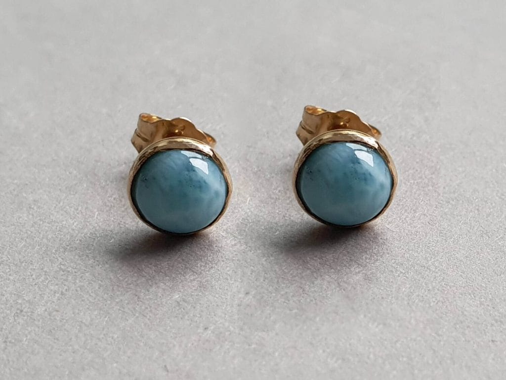 Cercei din aur filat și larimar natural