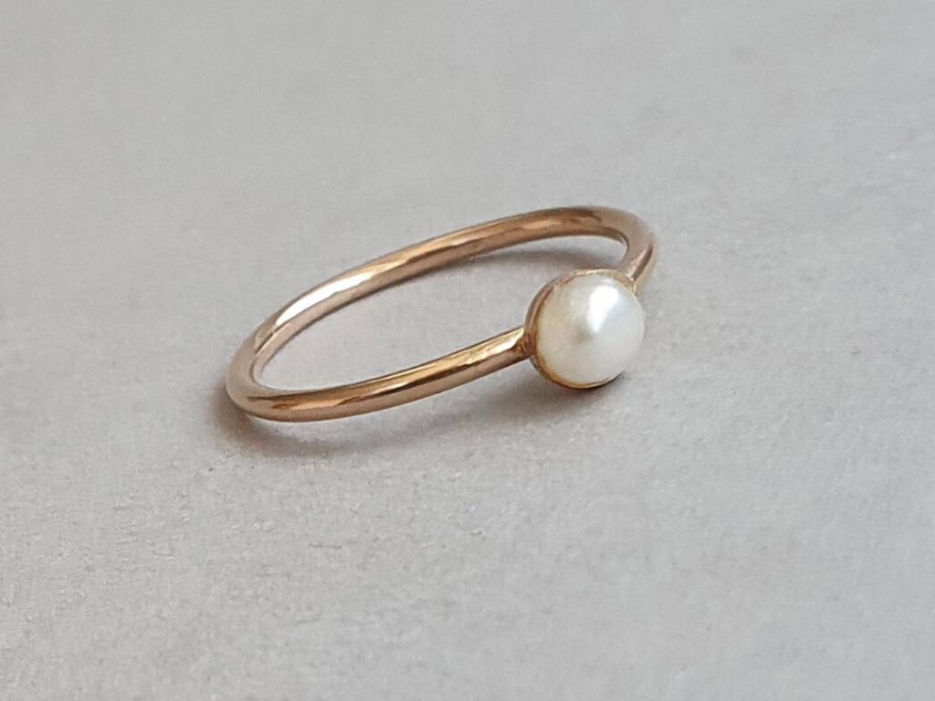 Inel stacking din aur filat, perlă