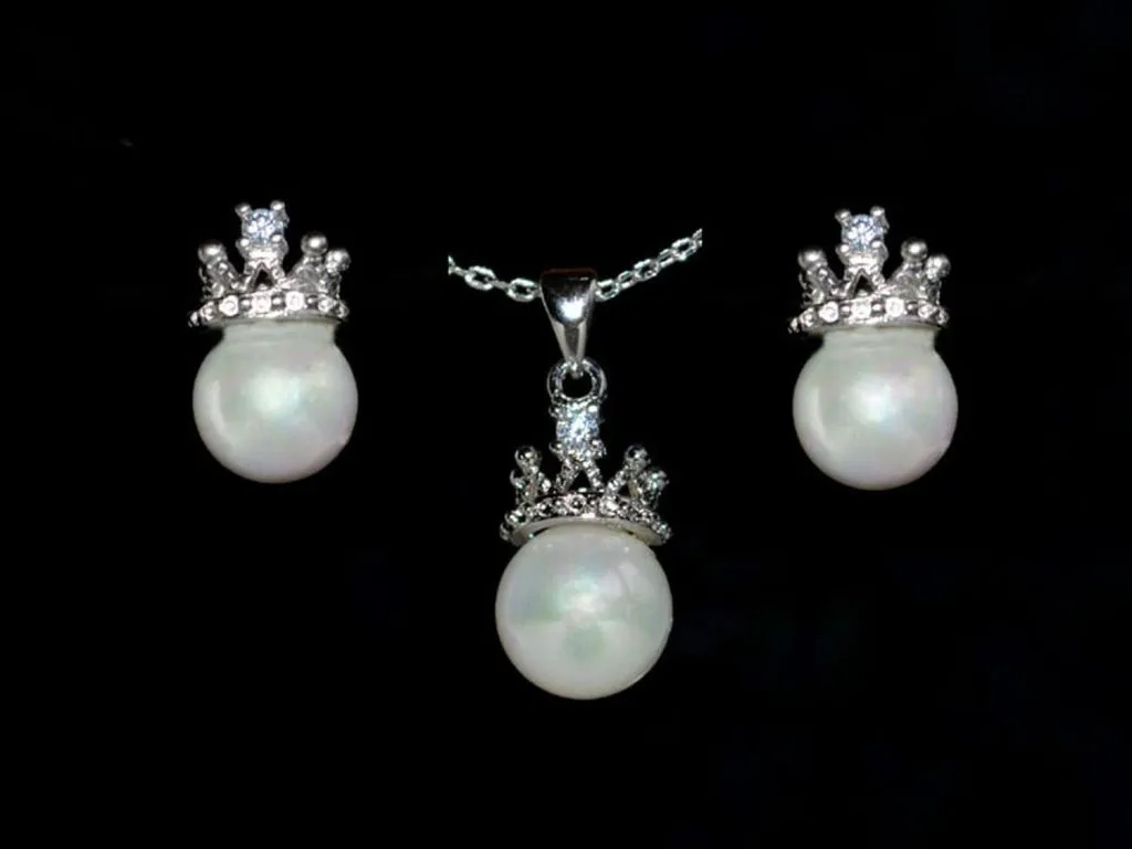 Set- cercei și colier placat cu rodiu și perle din sidef