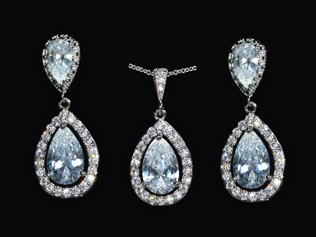 Set - cercei și colier placat cu rodiu şi cristale cubic zirconia