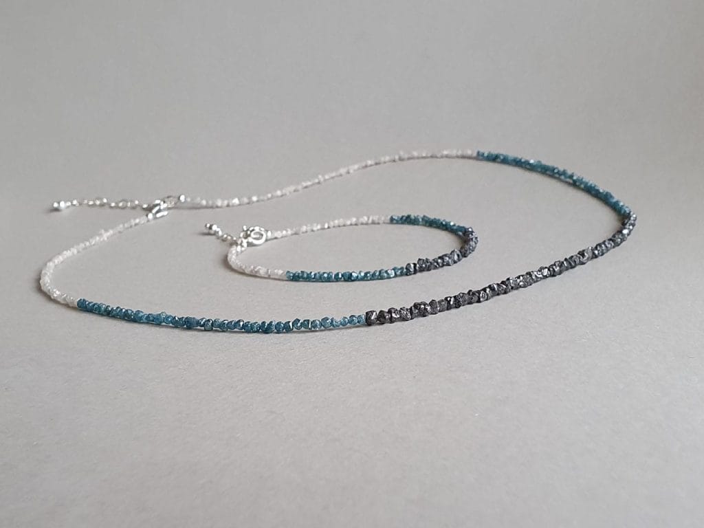 Set- colier și brățară din diamante brute ombre și argint