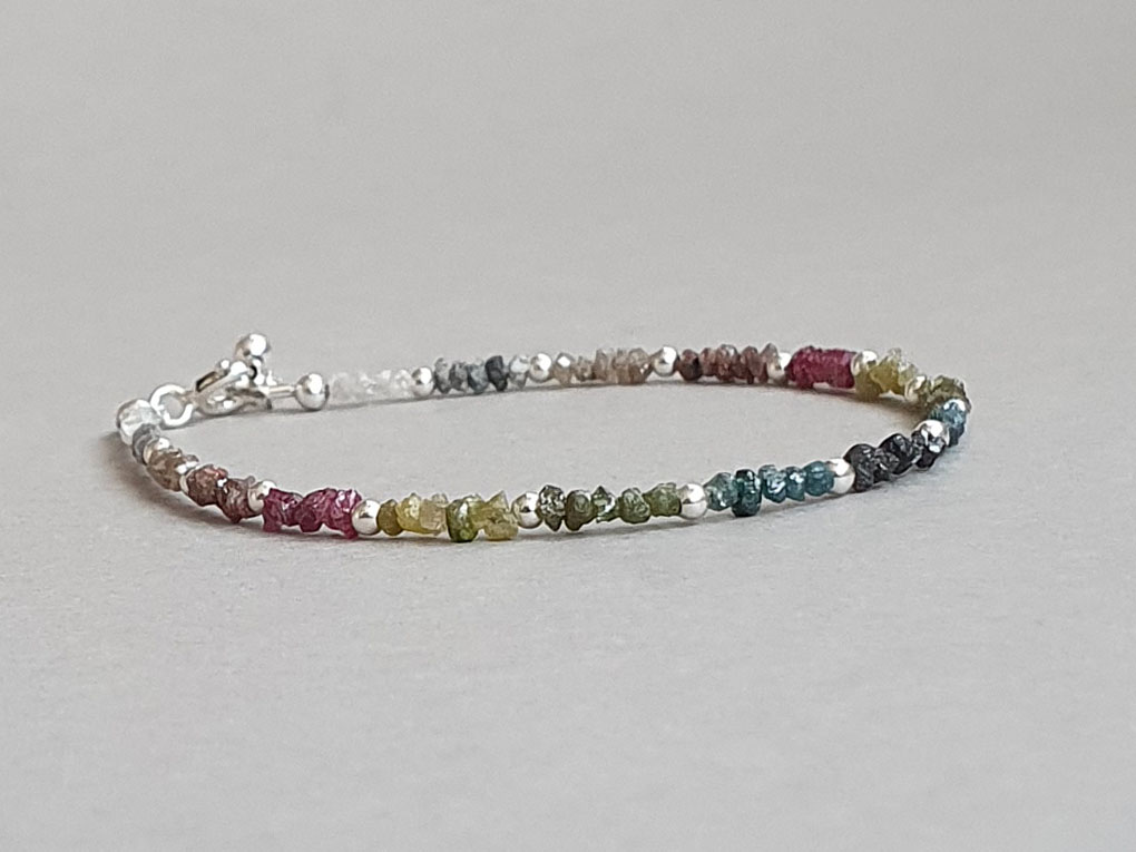 Brăţară din diamante brute multicolore și argint