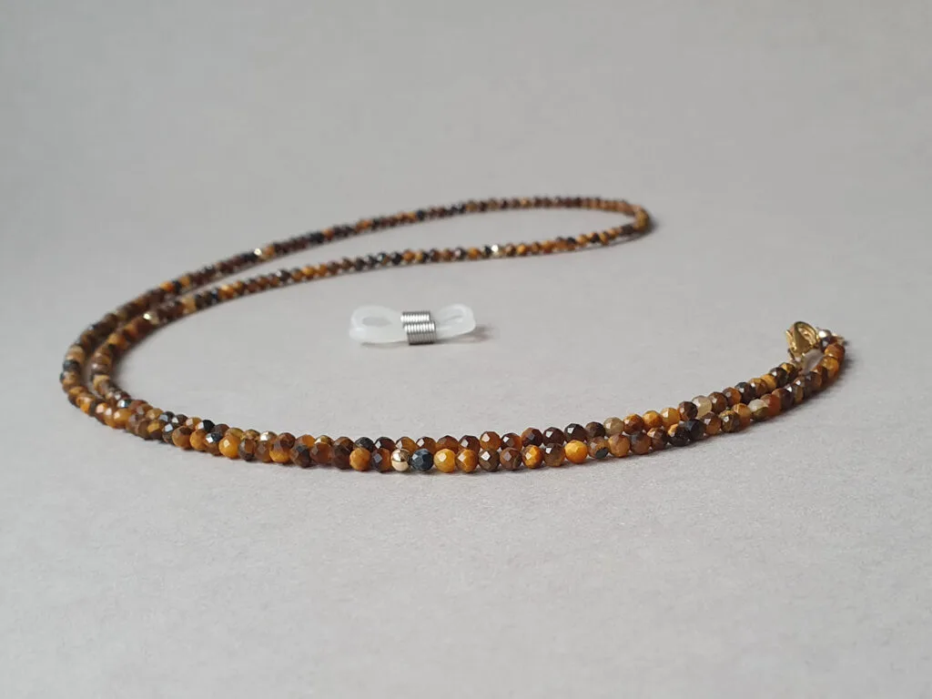 Lanț pentru ochelari, din ochi de tigru și aur filat